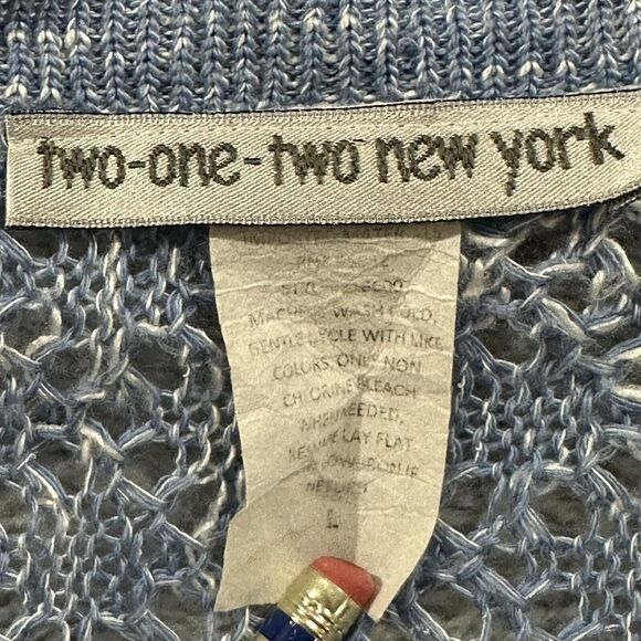 Two One Two New York Open Front Cardigan Long Sleeve Women Large Bluen Knit - Picture 2 of 7